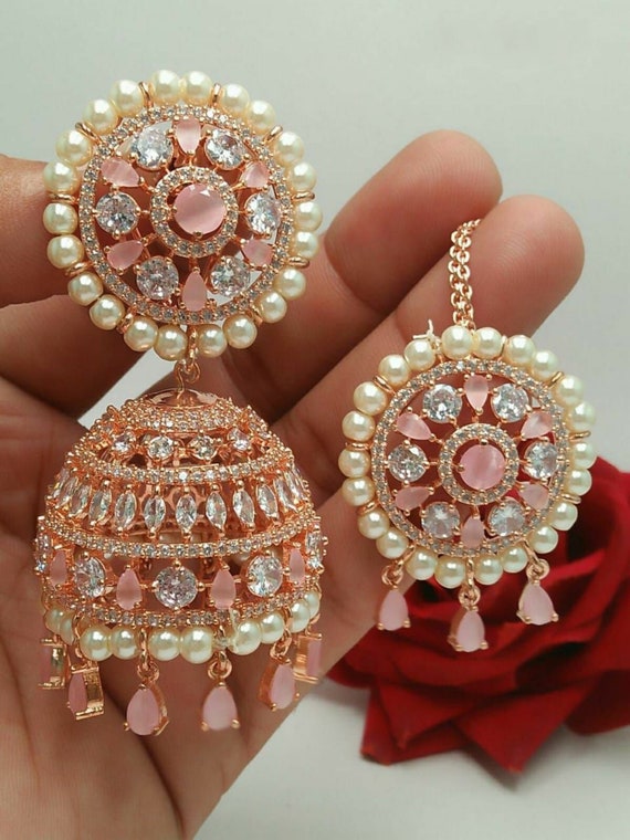 Madhuri Jhumka Earrings White Gold by Jaipur Rose Luxury Designer Jewelry |  Jaipur Rose