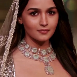 American DIAMOND 2 layer exclusive NECKLACE with earring co Design by Manish Malhotra necklace, engagement Bridal Wedding cz ad necklace set