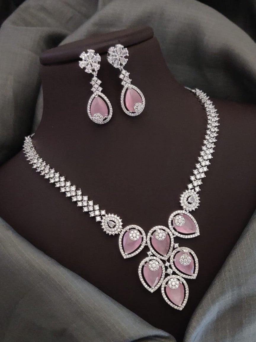 American DIAMOND Sleek Choker NECKLACE Set With Drop Earring  display picture 1