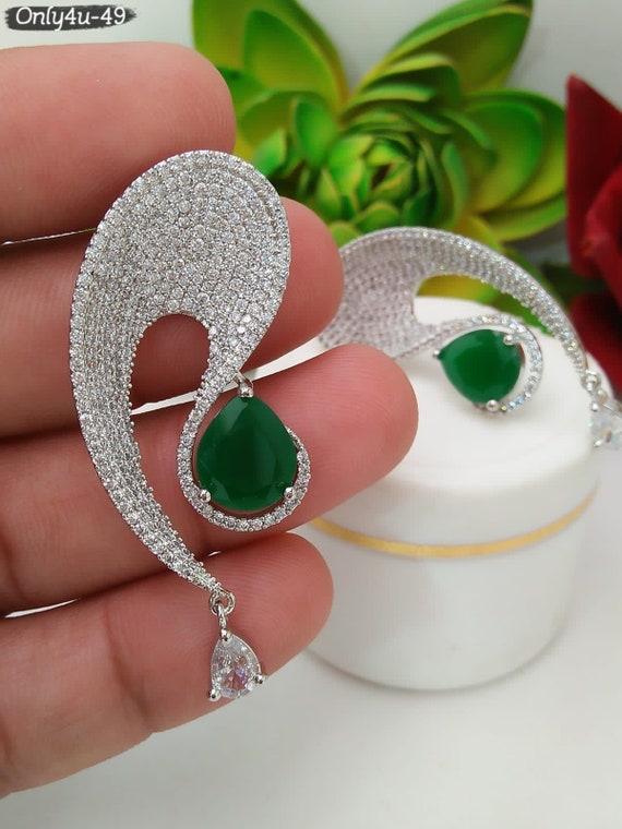 American DIAMOND Ethnic Traditional Rhodium Plated EARRINGS Cz