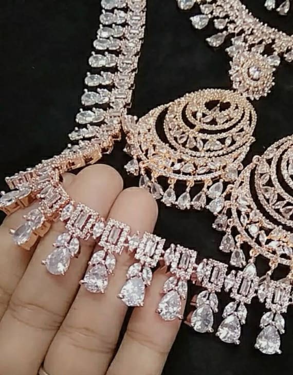 Buy Rose Gold silver Plated American DIAMOND Long Double