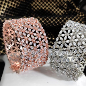 Electrifying  Rose Gold Plated American DIAMOND Openable Kada BANGLES for Women Indian traditional Bride Wedding Jewellery Designer Bangles