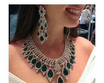 American DIAMOND Choker NECKLACE Set With Earring Combo Cz Stone Made Designer Indian Bridal Necklace Dangle Earring Fashion Jewellery,