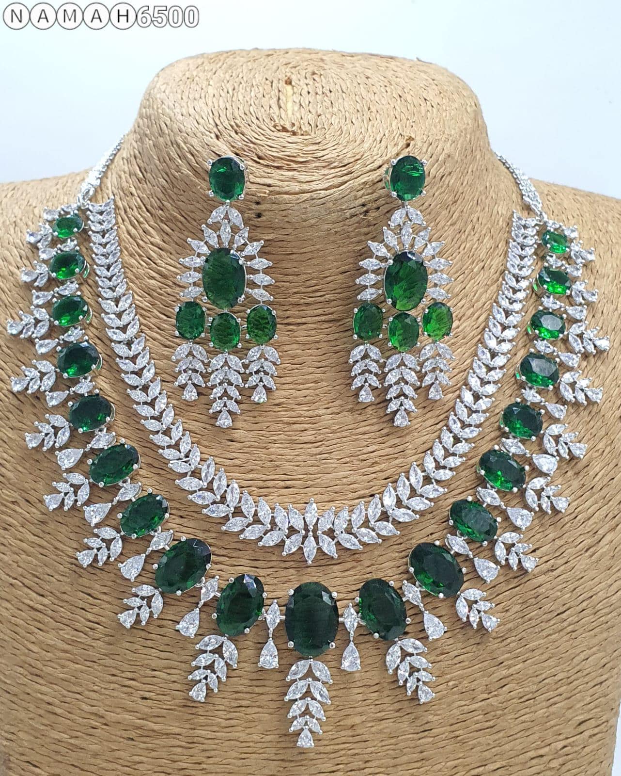 American DIAMOND Double Line CHOKER NECKLACE Set With Drop