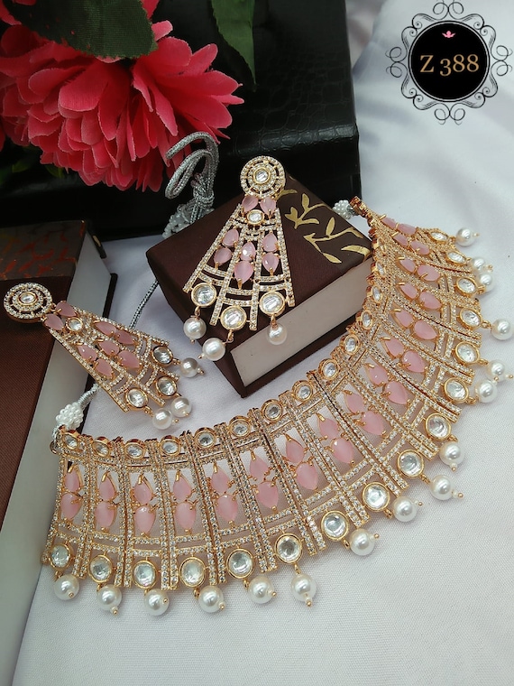 Buy American DIAMOND Choker NECKLACE Set With Earring Combo Cz