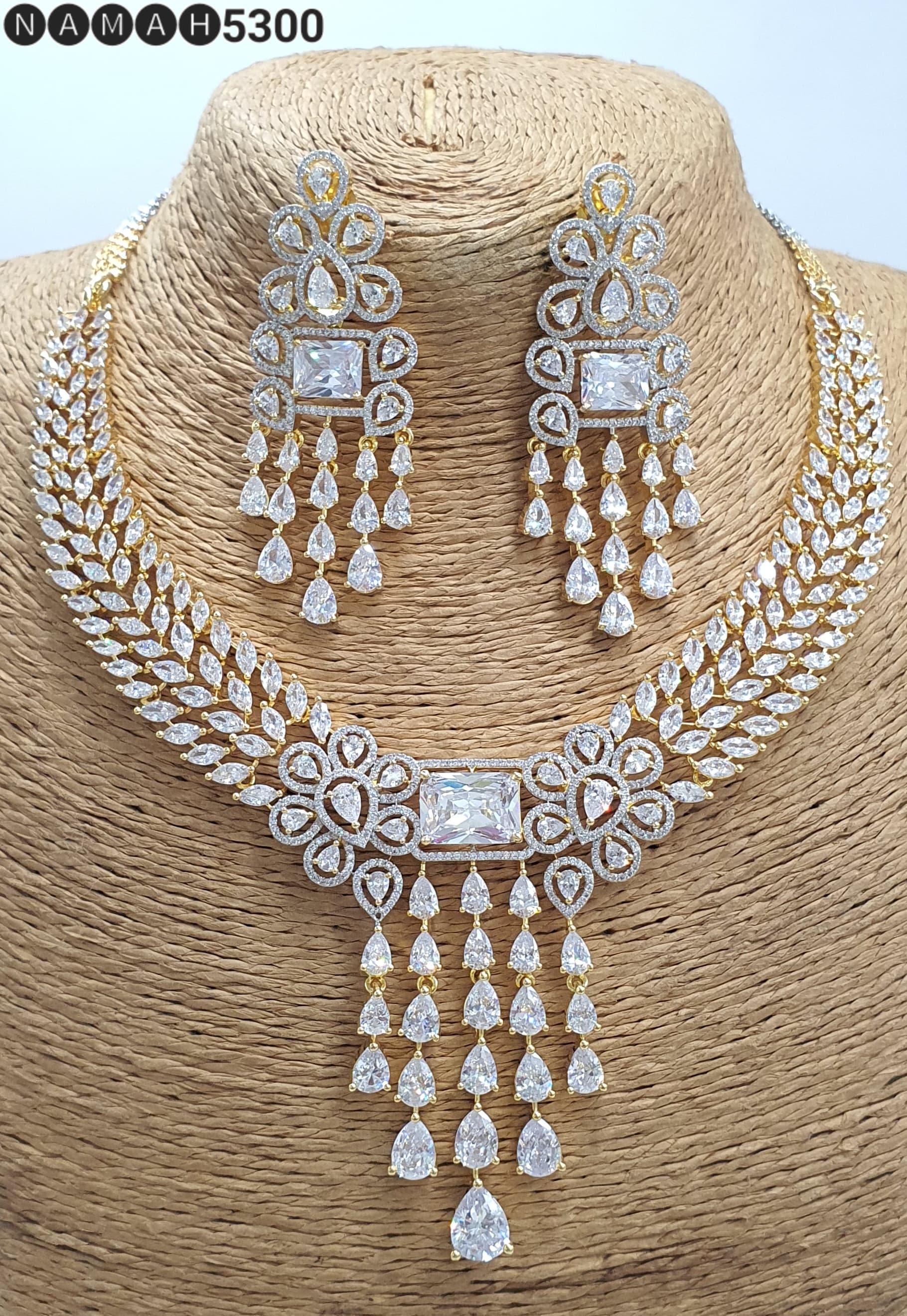 American DIAMOND Gold/Silver Plated CHOKER NECKLACE Set With Drop Earrings Cz Stone  Wedding Bridal Indian Designer Jewellery For Women