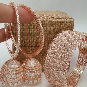 American DIamond Kada BANGLES Hoop earring Combo Set for Women & Girl&#39;s Indian traditional Bride Wedding Jewellery Designer Bangles Earrings