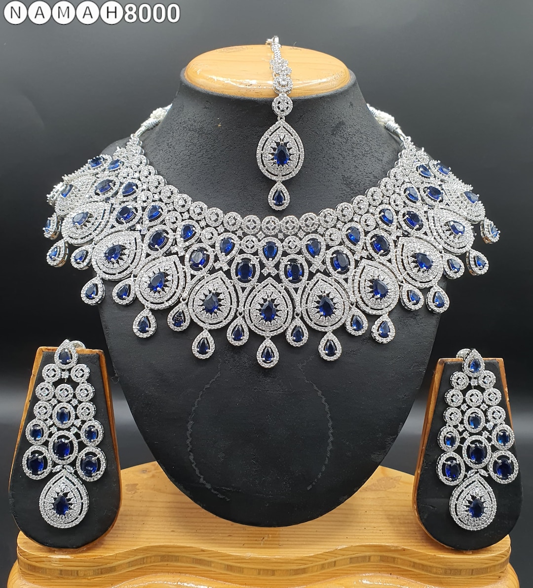 Buy American Diamond Bridal Necklace Set Choker CZ Stone Engagement  Necklace With Earring Maangtika Combo Party Wear Indian Traditonal  Jewellery