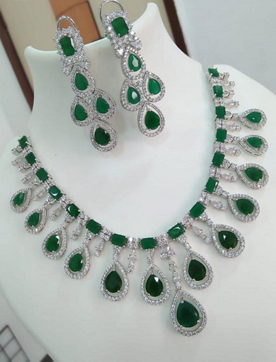 Jwellmart Indian Bridal Choker Necklace Set - CZ Stone Kundan Jewelry With Earrings & Maang Tikka, Green - View #6