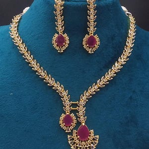 AMERICAN DIAMOND Vergulde strakke stijl KETTING met oorbellen designer bruiloft bruidssieraden choker ketting set