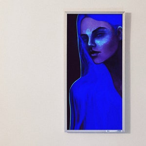 Night, Woman Portrait Painting, Dark Blye Girl Art Print, Fantasy Magical Surreal Home Art Decor, Gift Idea