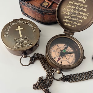 Confirmation Present Baptism First Holy Communion Compass Boy Baptism Gift Compass   Engraved Compass   Religious Present Godson Gift