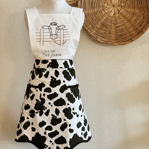 Cow Print Apron • Cow Embroidered Apron • Cow Apron with Pockets