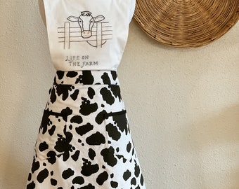 Cow Print Apron • Cow Embroidered Apron • Cow Apron with Pockets