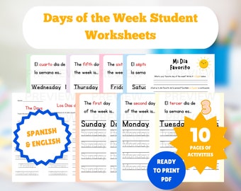 Days of the Week Tracing Worksheet: Bilingual Student Activity (PDF)