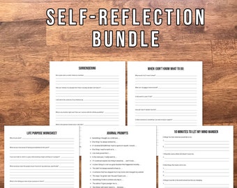 May include: A printable self-reflection bundle with worksheets and journal prompts. The worksheets include prompts for life purpose, surrendering, and when you don't know what to do. The journal prompts include a section for things you're thankful for, things you're proud of, and things you want to improve. The bundle also includes a 10-minute mind wander worksheet.