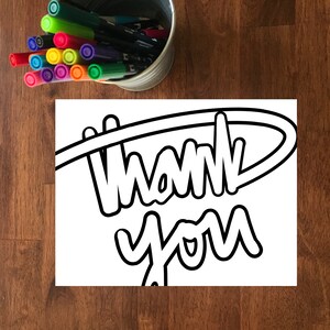 Página para colorear de agradecimiento - Descarga instantánea de tarjeta digital