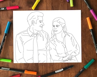 The Office Jim & Pam Halpert inspired Coloring Sheet - Instant Digital Download