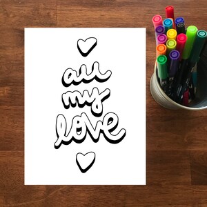 All My Love Herzen Malseite - Digitale Karte Sofort Download