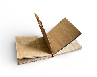 Junk Journal Mystery Notebook  – Handmade Paper Bag Journal, Blank Upcycled Pages, One of a Kind