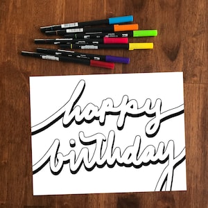 Happy Birthday Coloring Page - Digital Card Instant Download