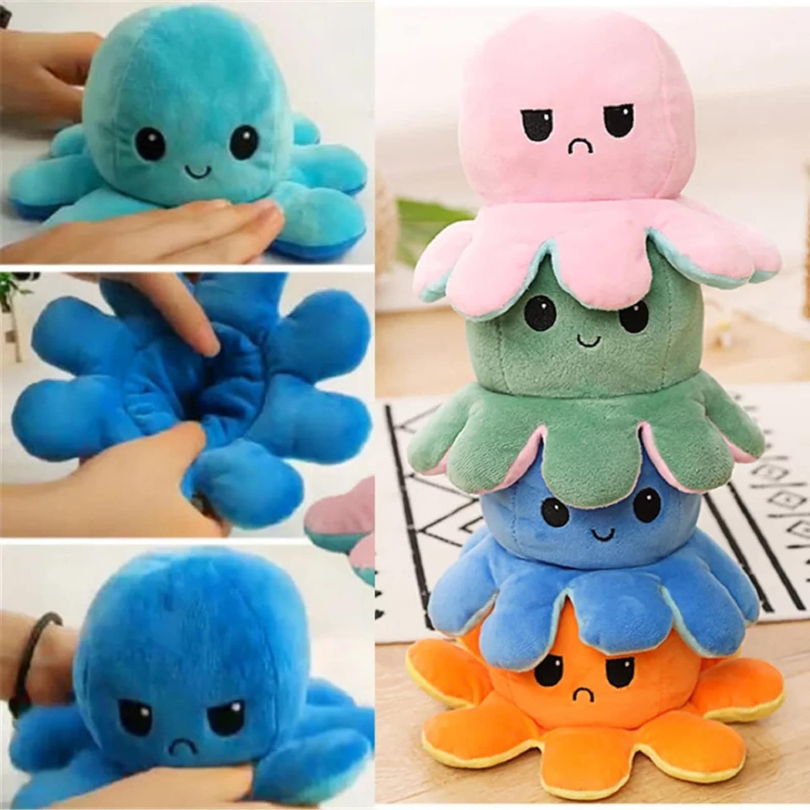 Reversible Moody octopus Plush Double sided happy & sad | Etsy