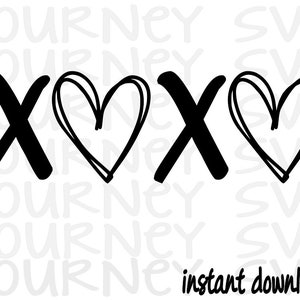 May include: Black and white graphic design of the letters "XO" with two hearts.