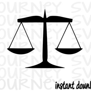 May include: Black silhouette of a scale with two equal-sized trays. The scale is balanced and has a simple design.