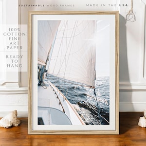 Fine Art Sailboat Print - Framed Coastal Wall Decor, Yacht Sailing Ocean Print, Boat Wall Art, Coastal Grandmother, Muted Coastal Decor