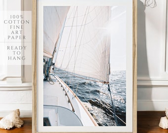 Fine Art Sailboat Print - Framed Coastal Wall Decor, Yacht Sailing Ocean Print, Boat Wall Art, Coastal Grandmother, Muted Coastal Decor
