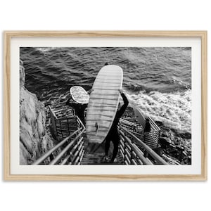 Fine Art Longboard Surf Print - Black and White Ocean Lifestyle California Beach House Framed Fine Art Photography Home Wall Decor