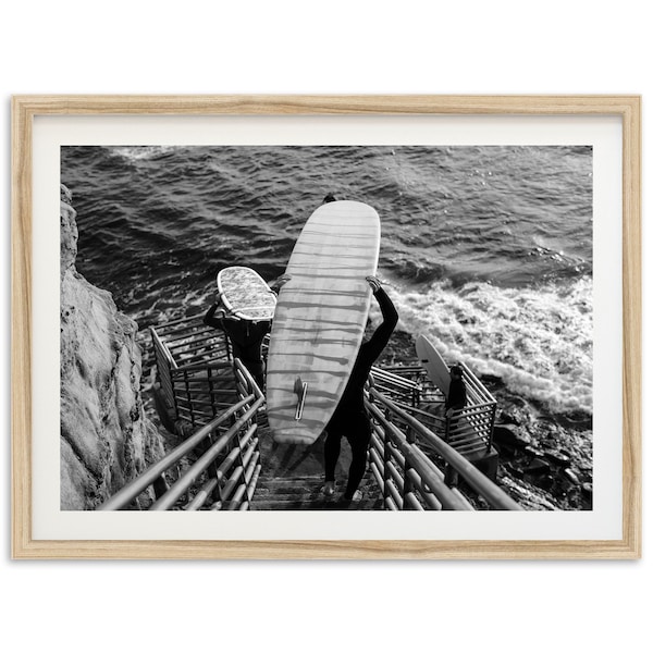 Fine Art Longboard Surf Print - Black and White Ocean Lifestyle California Beach House Framed Fine Art Photography Home Wall Decor