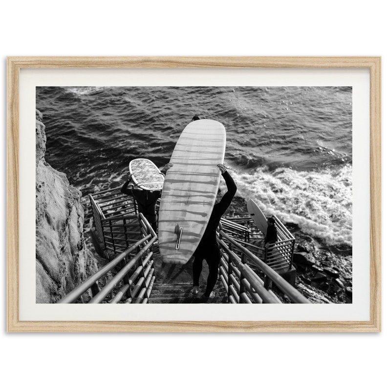 Fine Art Longboard Surf Print Black and White Ocean Lifestyle California Beach House Framed Fine Art Photography Home Wall Decor image 1