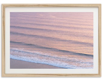 Framed Ocean Waves Print | Coastal Beach Wall Art, Surf Photography, Pink Decor, Pastel Swell