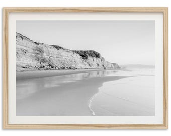 Framed Black and White Beach Photography Print | La Jolla Minimalist Coastal Wall Art