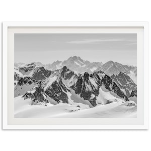 Fine Art Mountain Alps Print - Black and White Swiss Ski Labdscape Framed Fine Art Photography Home Cabin Wall Decor