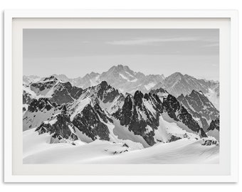 Fine Art Mountain Alps Print - Black and White Swiss Ski Labdscape Framed Fine Art Photography Home Cabin Wall Decor