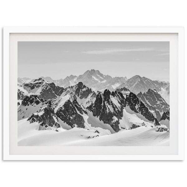 Fine Art Mountain Alps Print - Black and White Swiss Ski Labdscape Framed Fine Art Photography Home Cabin Wall Decor