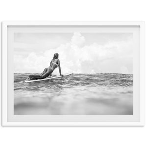 Fine Art Surf Girl Print - Black and White Photography Ocean Coastal Beach House Framed Fine Art Home Wall Decor