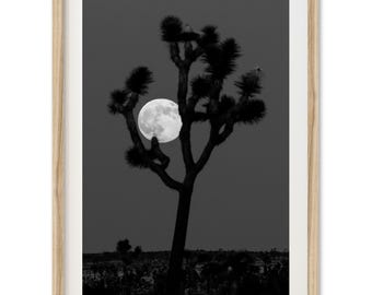 Framed Joshua Tree Moon Print | Desert Wall Art, Black and White Western Photography