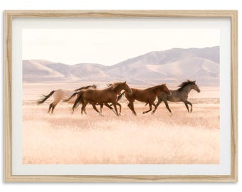 Framed Horse Photography Print | Western Wall Art, Southwest Decor, Wild Mustangs