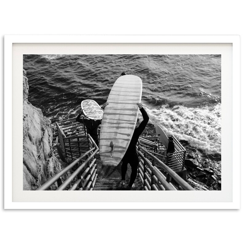 Fine Art Longboard Surf Print Black and White Ocean Lifestyle California Beach House Framed Fine Art Photography Home Wall Decor image 3