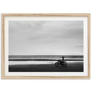 Fine Art Black and White Motorcycle Print - Framed Coastal Cowgirl Wall Decor, Vintage Beach Photography, Coastal Wall Art