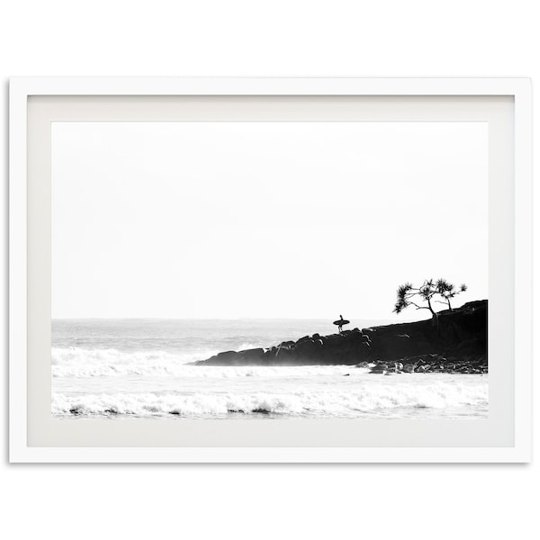 Fine Art Minimalist Surf Print - Black and White Photography Ocean Wall Art Framed Beach Lifestyle Home Decor