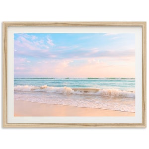 Fine Art Ocean Waves Sunset Print - Pastel Beach Landscape Framed Fine Art Photography Wall Decor