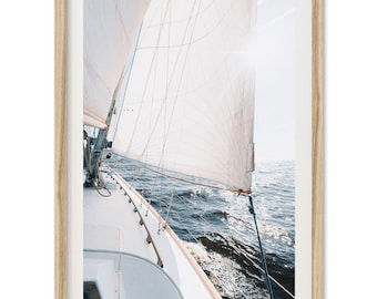 Framed Sailboat Print | Nautical Wall Art, Coastal Ocean Photography, Beach Decor, Sailing Yacht