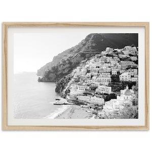 Framed Amalfi Coast Print | Black and White Positano Italy Wall Art, Landscape Photography