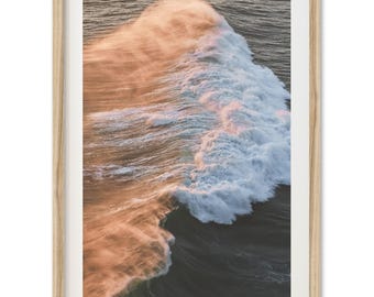 Framed Breaking Wave Print | Ocean Photography Beach Decor, Coastal Surf Wall Art, Burning Sea