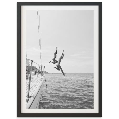 Framed Black and White Photography Print | Coastal Wall Art, Sailboat Ocean Decor, Double Dip