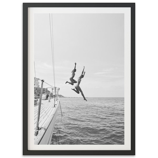 Framed Black and White Photography Print | Coastal Wall Art, Sailboat Ocean Decor, Double Dip